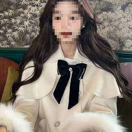 法式时髦感小众蝴蝶结毛呢外套冬季新款网红气质名媛呢子大衣