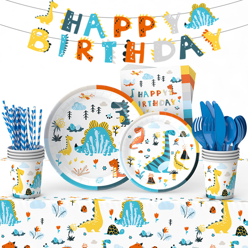 Amazon dinosaurio niños de cumpleaños tema de la decoración Placa de papel desechable taza pañuelos de papel de suministros de fiesta traje