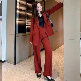 Spring and Autumn New plus size women's suit suit women's chubby girl fashion casual business wear wide leg pants two-piece set 2225