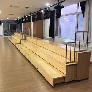 Wooden retractable Chorus School music classroom movable folding solid wood ladder stage photo platform