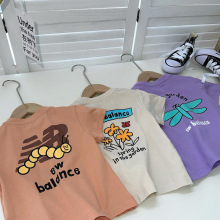 韩国外贸童装批发男童女童休闲运动卡通昆虫印花三色短袖LOBN24