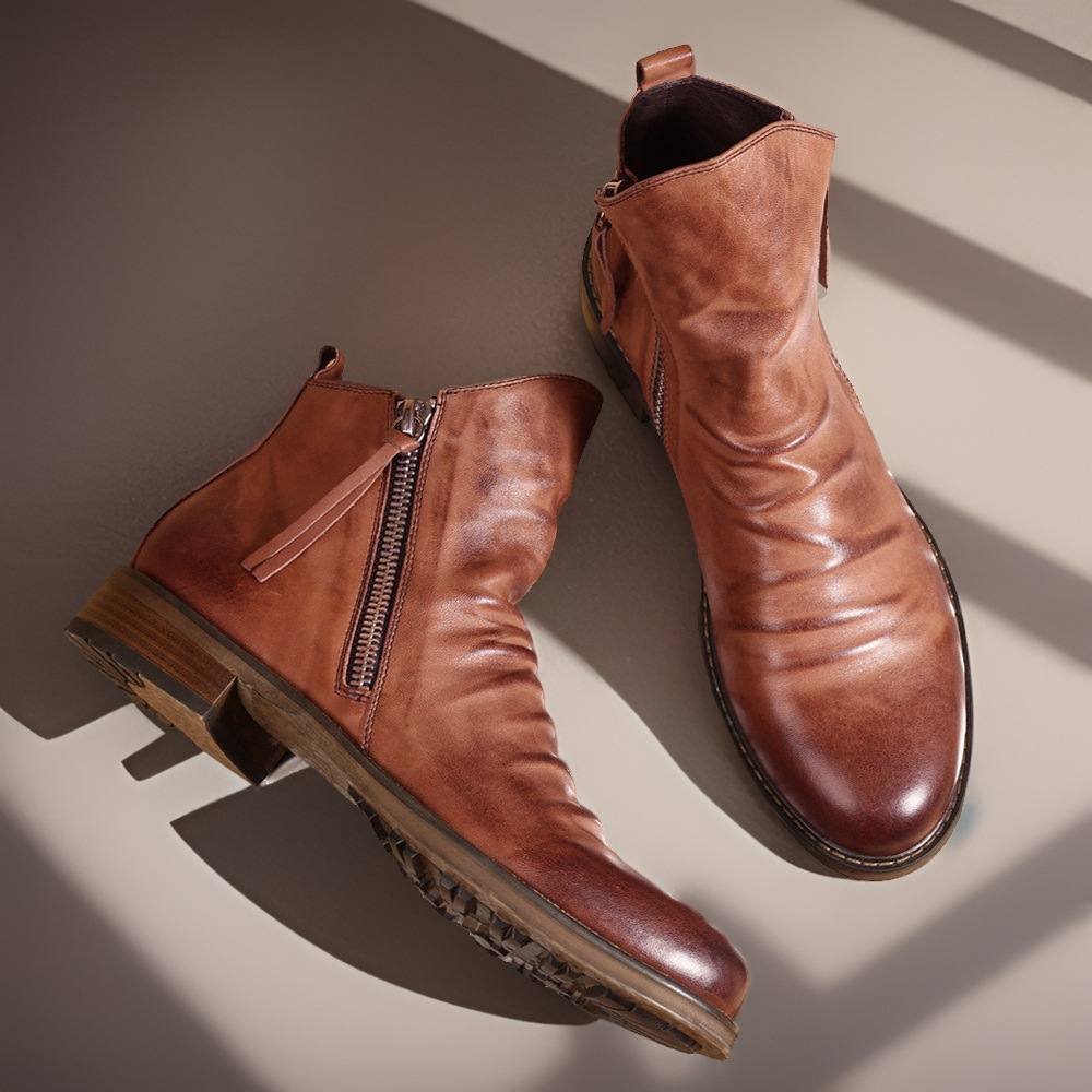 Férfi cipők Ősz és Tél Kétoldalas Cipzár Csúszásgátló Aljjal Férfi Csizmák Férfi Cipők Bojtos Csizmák Férfi Bőr Csizmák Nagy Méretben_voghion.com