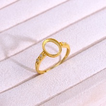 S925纯银镀金椭圆形开口戒托空托戒圈镂空设计手工未镶嵌银饰批发