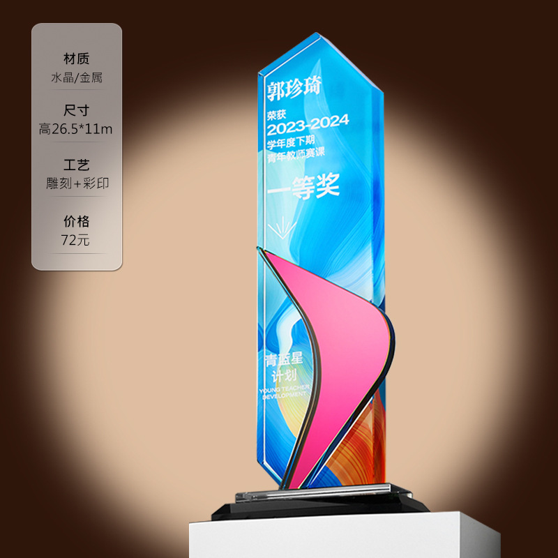 Trofeo de cristal medalla de madera trofeo de baloncesto pulgar pentaco resina metales trofeos de madera sólida premios