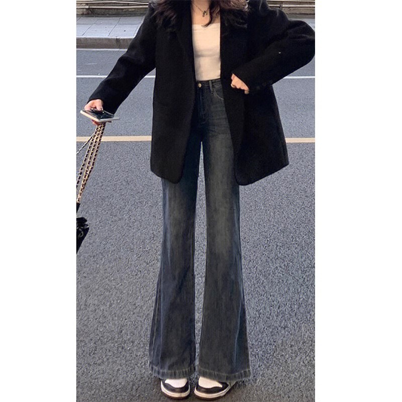 Micro-La Jeans Women's 2024 Spring and Autumn New Large Size High Waist Straight Wide Leg Pants Slimming Trumpet Pants Summer