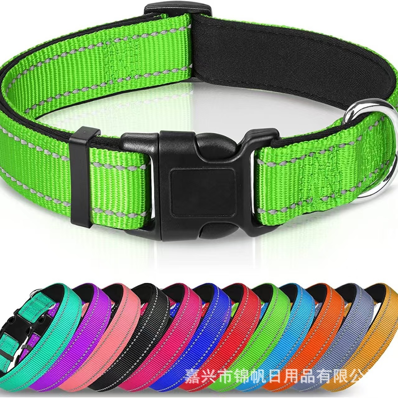 Fabricante de collar reflectante de nailon transpirable transfronterizo para mascotas, tamaño de correas ajustable para perros de tamaño mediano