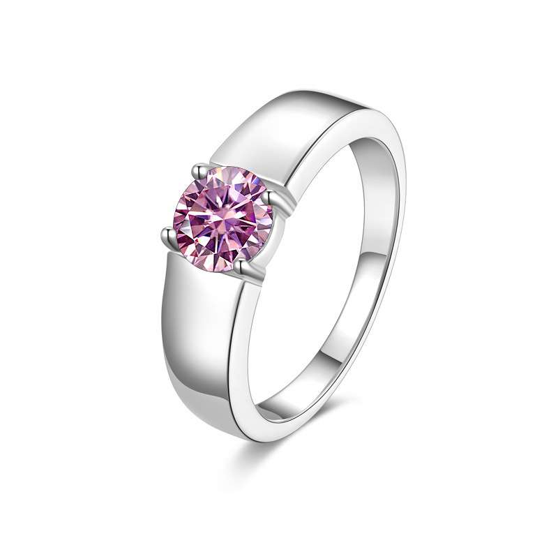 Transfronterizo exclusivo para S925 anillo de color de piedra de moissanita de plata esterlina para hombres, anillo de anillo abierto liso coreano para parejas