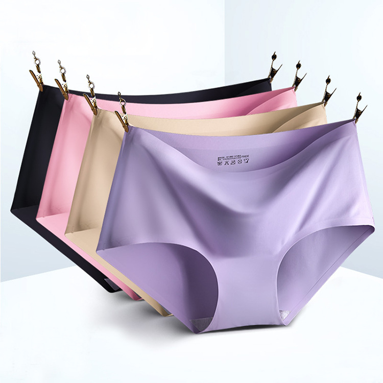 Plus size one-piece ice silk underwear women's triangle shorts mid-waist women's underwear head Jin wholesale