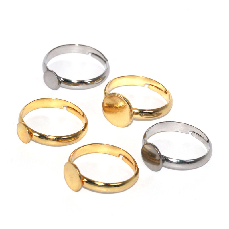 Stainless steel 18k gold ring opening adjustable sticky beads flat diy handmade bottom empty holder jewelry accessories wholesale