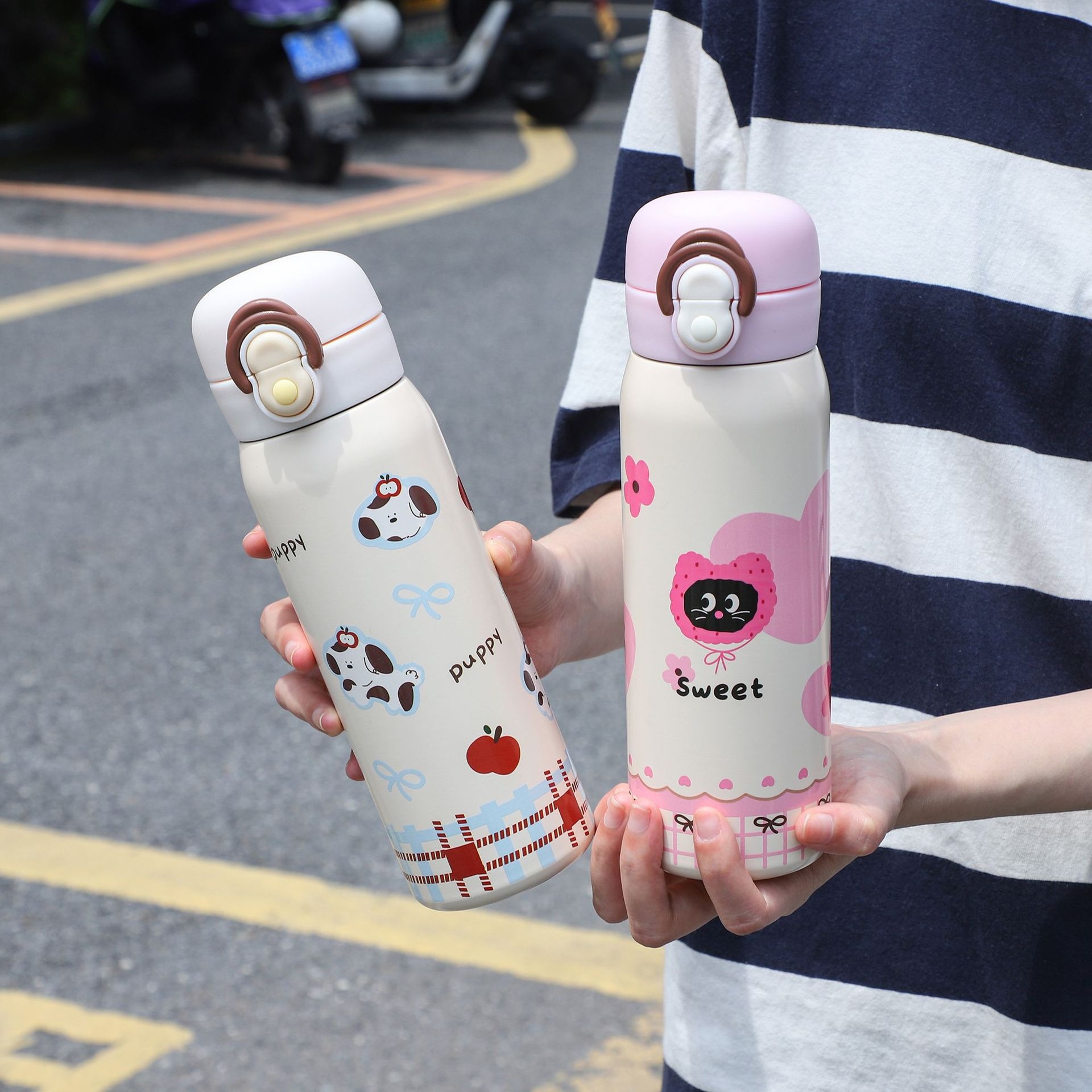 316 tazas de acero inoxidable para bebidas dobles niñas adorables tazas de agua de paja portátiles de alta capacidad