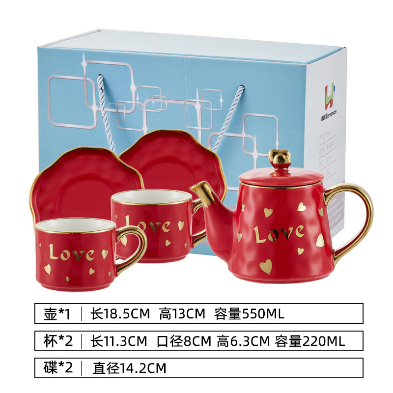 Ins tetera de cerámica taza regalo del día de san valentín amazon venta caliente juego de té taza de té traje sala de estar casa