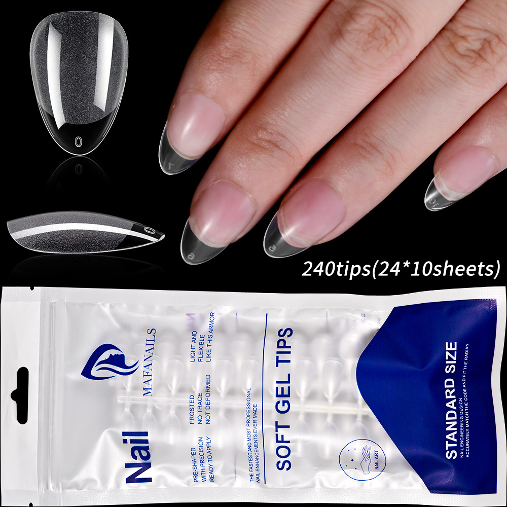 Cross-Border Translucent Semi-Matte Short Almond-Shaped Nail Tips, Pack of 10, for Nail Salons, Simple Short Almond Fake Nails