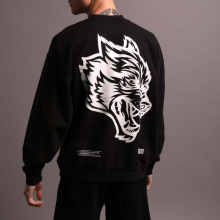 跨境专供折扣清仓狼头健身美式潮牌宽松大码印花秋冬加绒卫衣