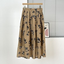 批发私聊  女装丝棉混纺V领剪影印花半裙25年新品夏季半身长裙