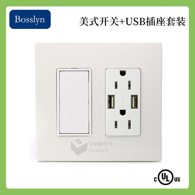 4.2A 5V美式美标美规2USB开关墙壁插座 美国办公家具双联双位插座