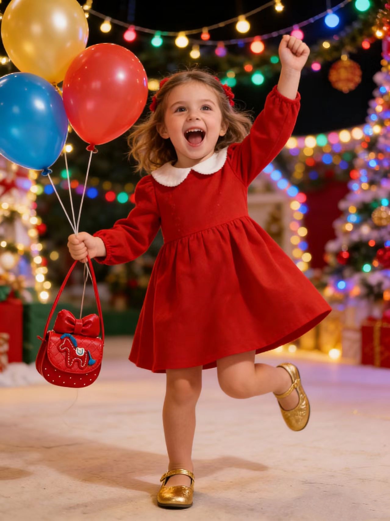 Niña lindo mochila 2026 nuevo arco de dibujos animados pony Año Nuevo sobre rojo niñas bolso de hombro de dinero de Año Nuevo