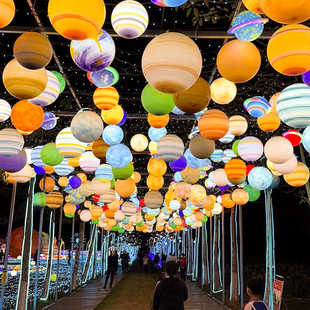 Outdoor Planet Hanging Lights Starly Brightening Hand-painted Earth Lights Garden Community Atmosphere Decoration Hanging Tree Moon Lights