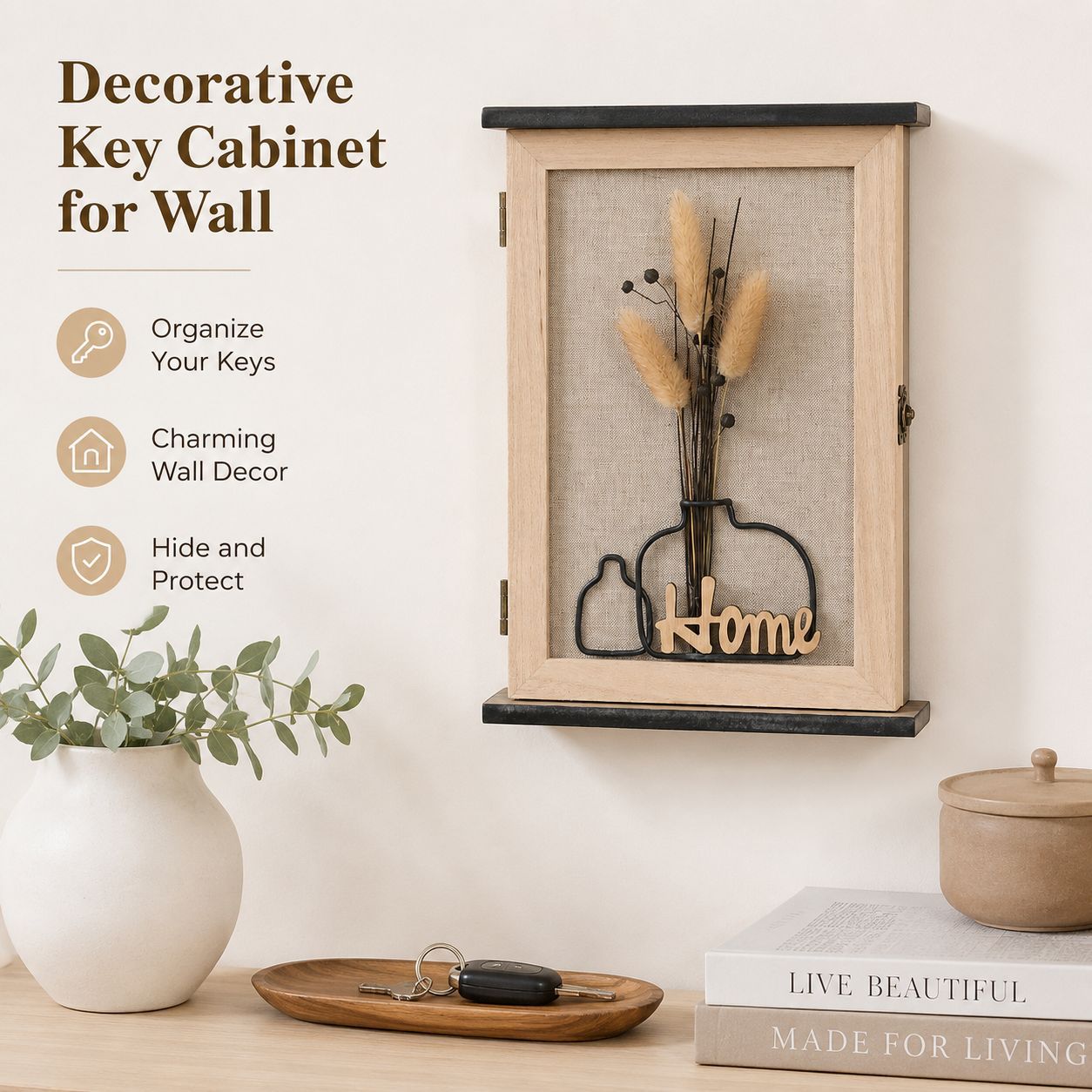 2025 Cross-border Wall-mounted Key Storage Box Entrance Hook Car Key with Lock Dust-proof Storage Box New Product