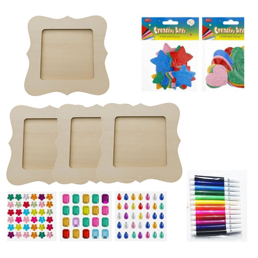 Wooden square photo frame bracket 6 inch handmade DIY horizontal and vertical table solid wood parent-child children's material