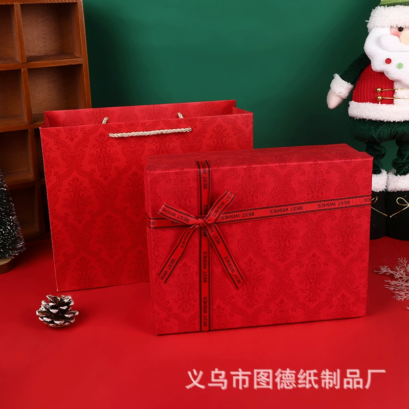 В наличии Рождественская Подарочная коробка с красным бантом Большая крышка неба и земли Подарочная коробка в канун Рождества Пустая коробка