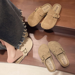 厚底勃肯鞋女2024春新款懶人一腳蹬包頭半拖鞋外穿英倫風包頭拖鞋
