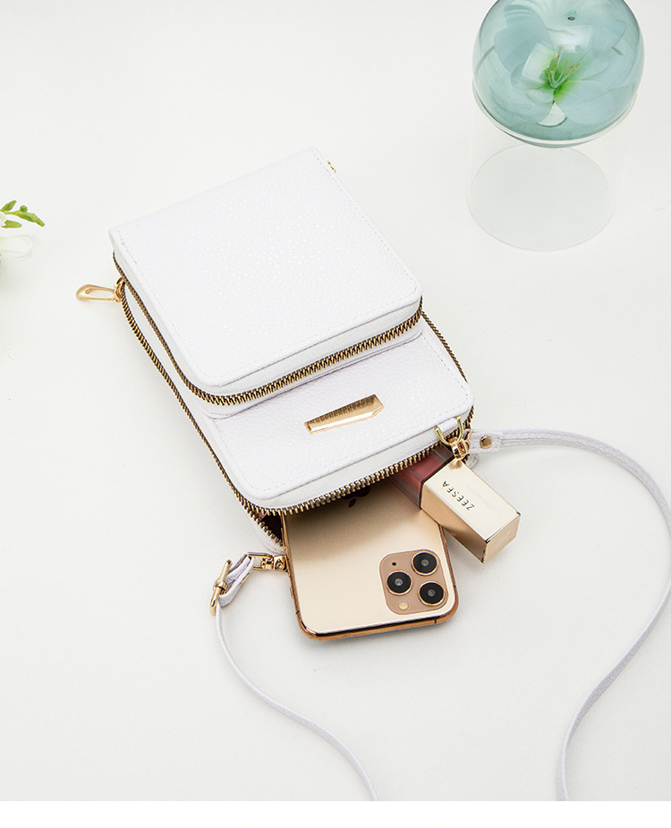 Women's delicate fabric practical multifunctional women's one shoulder double layer mobile phone bag retro wallet_voghion.com