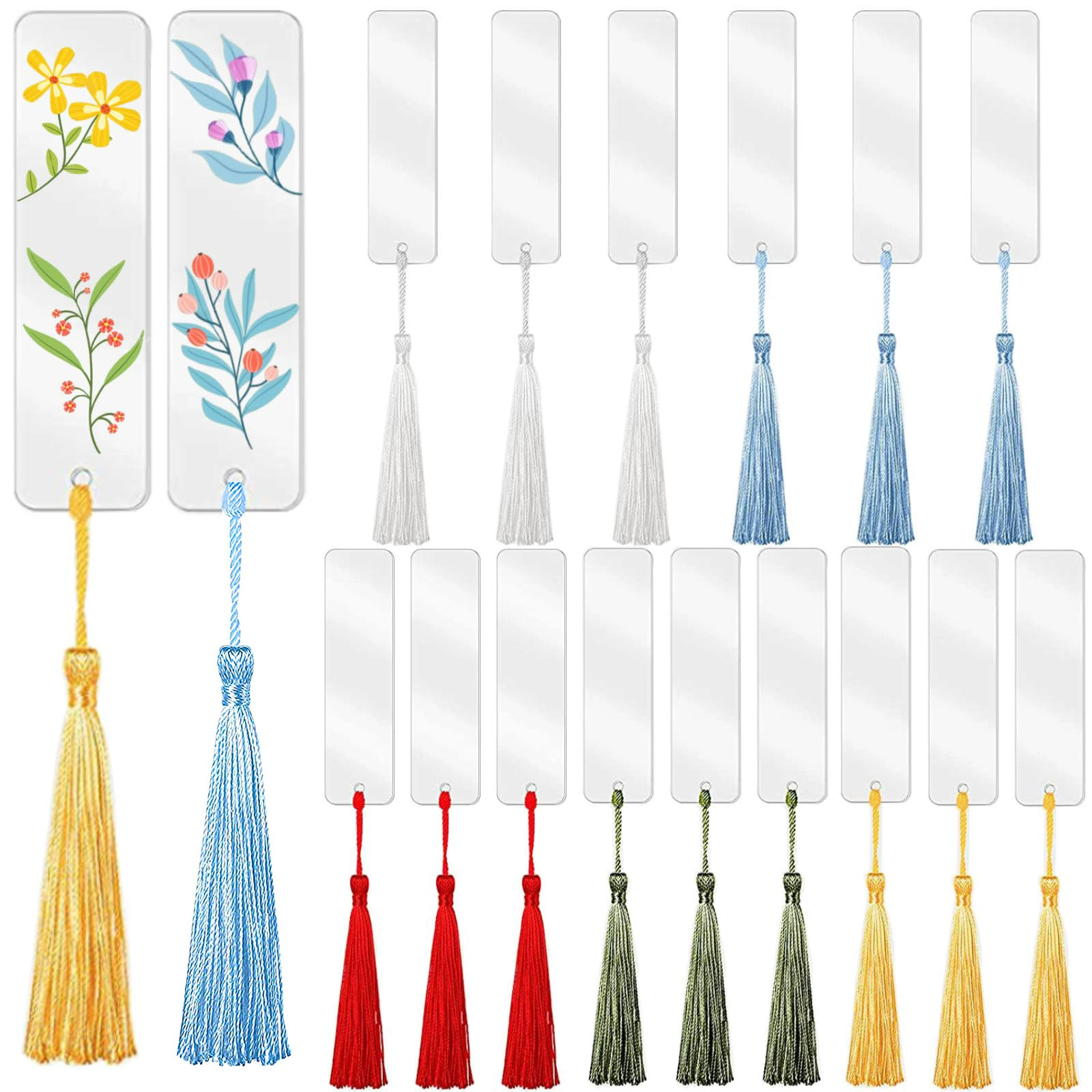 10PCS прозрачная акриловая пустая закладка DIY прямоугольная цветная закладка с кисточками для украшения вечеринки