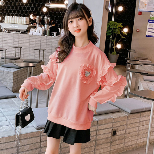 Children's clothing girls spring thin coat cotton top 2024 Korean version princess lace fragrant big children sweatshirt foreign