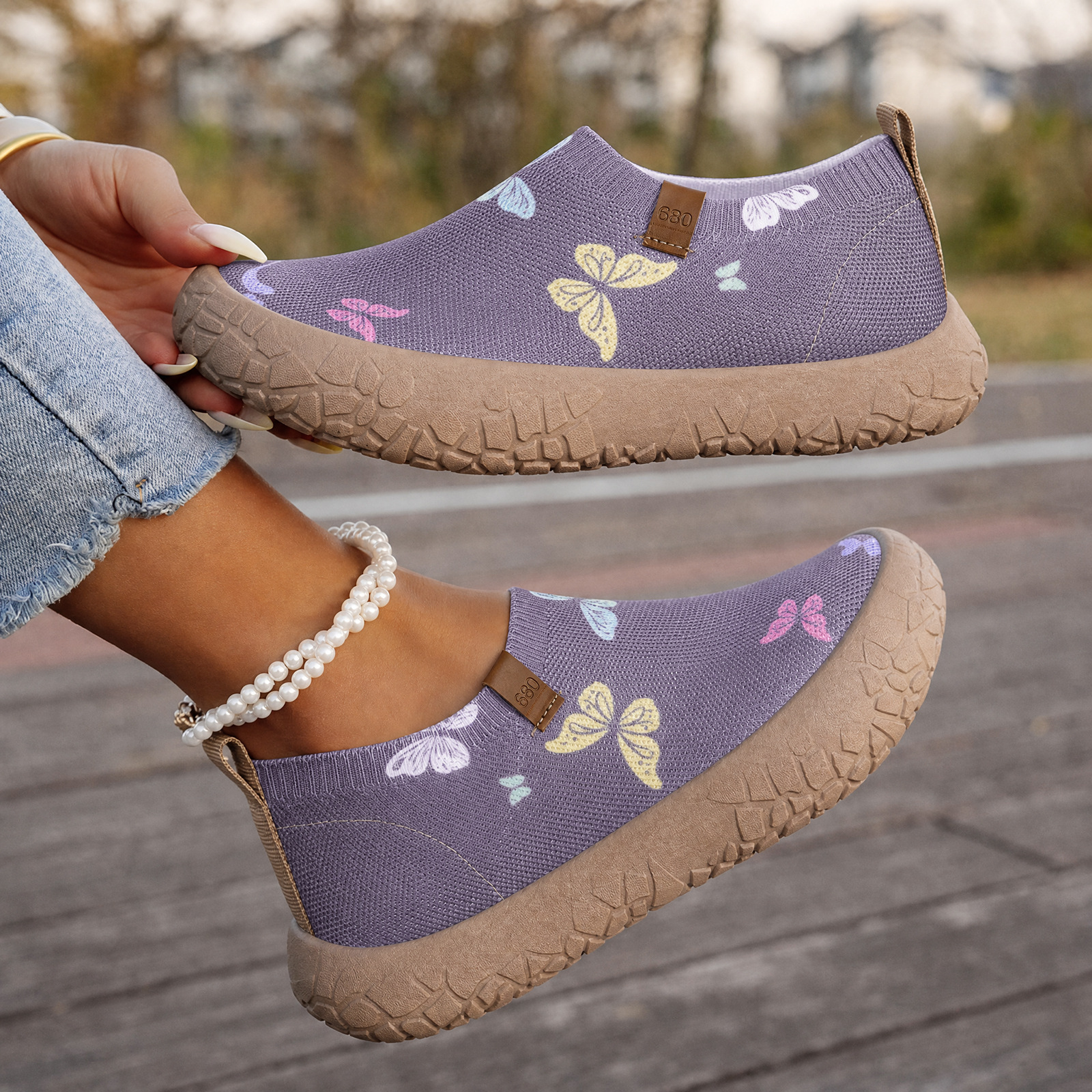 Nuevos zapatos de viaje pintados transfronterizos ligeros, zapatos transpirables, zapatos flexibles, cómodos y anchos zapatos de mujer