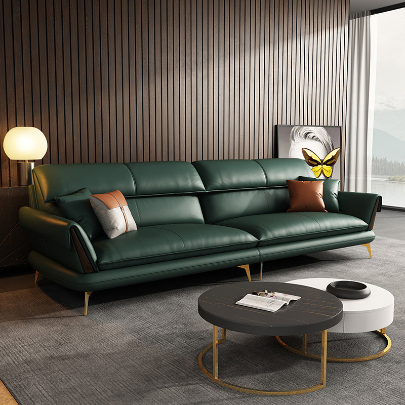 Sofá de cuero primera capa de piel de vaca italiano minimalista de tres asientos sofá muebles de sala de estar respaldo alto sofá de fila recta combinación