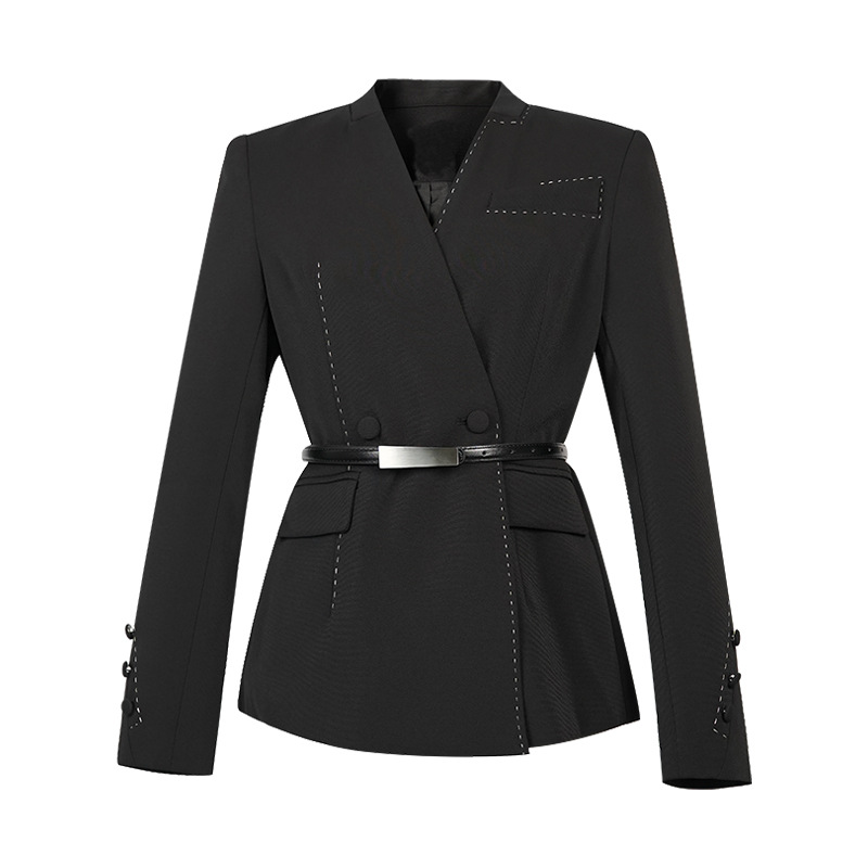 Áo blazer nữ thắt eo công sở thiết kế tôn dáng — màu đen