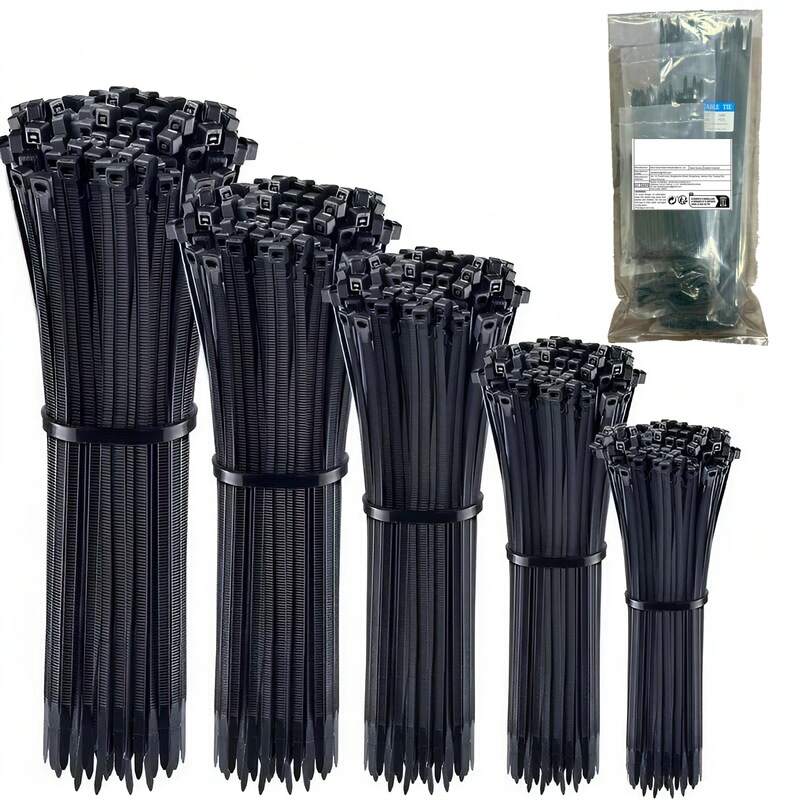 Self-Locking Nylon Cable Ties, Wire Harness Straps, Factory Export Wholesale, White and Black Tie Straps