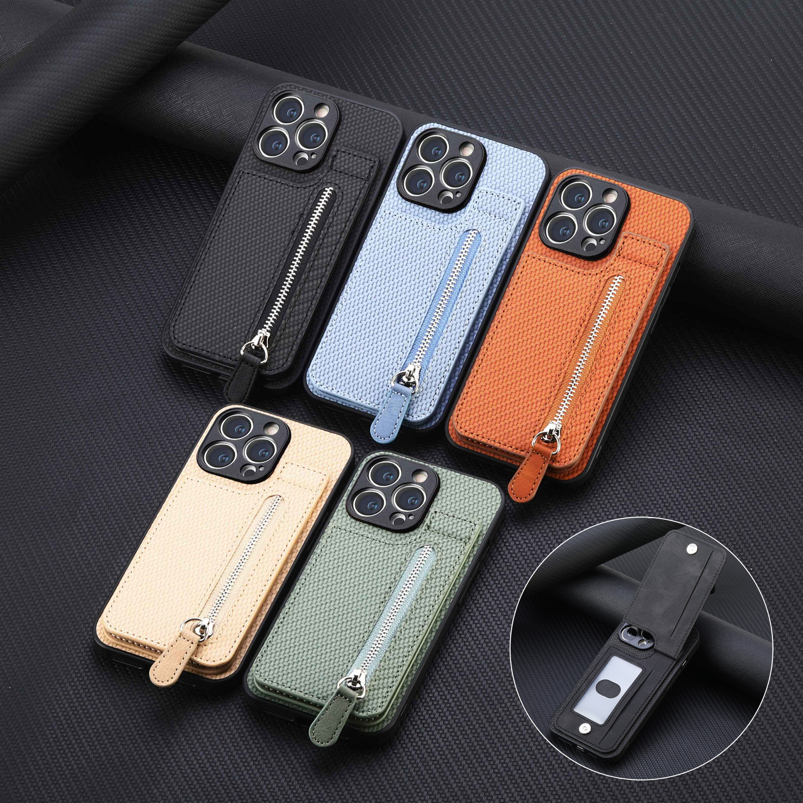 TechGlobe Compatible With IPhone 17 Flip Holder Phone Case Wallet Stand Zipper Bag Card Slot Protective Cover_voghion.com