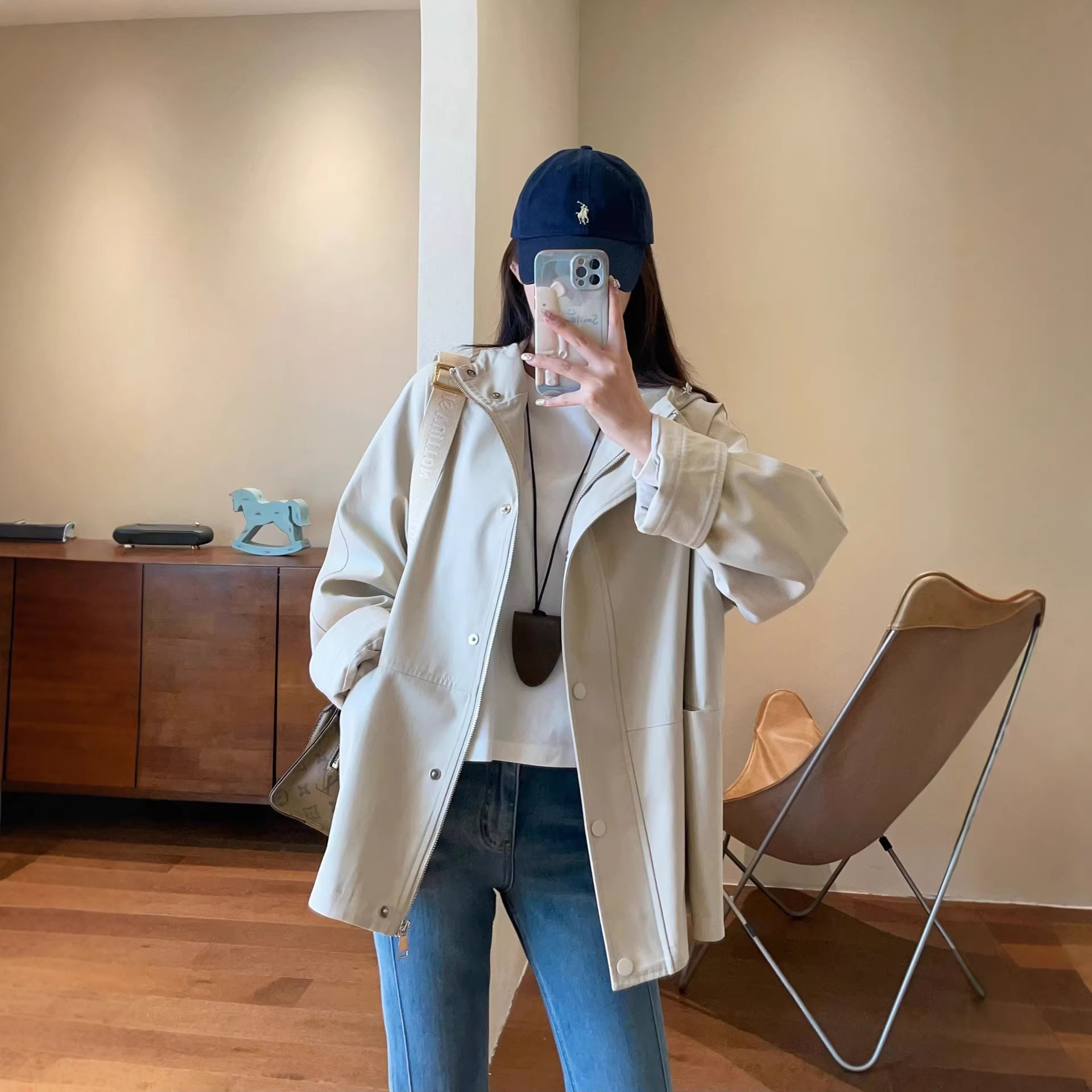 High-Quality Tencel Cotton Silhouette Slimming Petite Short Hooded Trench Coat Jacket 2025 Early Autumn G090112