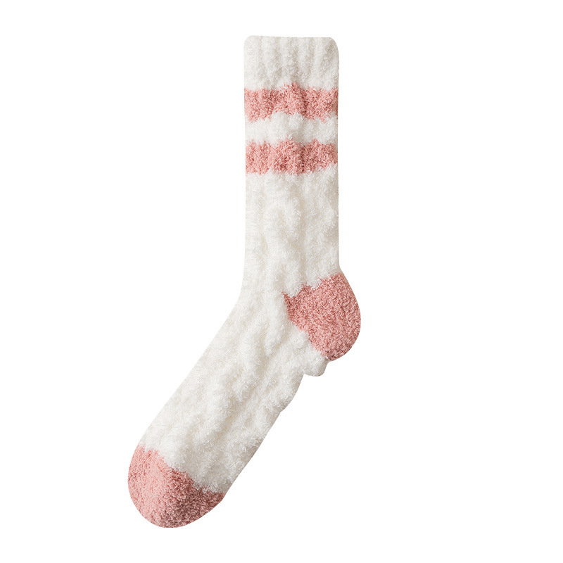 Lana de coral a media pantorrilla para mujer forrada con forro polar forrada al frío cálido noreste rayas calcetines de confinamiento para dormir calcetines de piso grueso