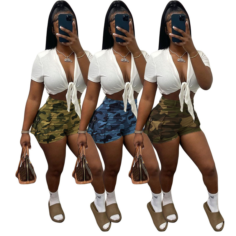 DY6924 European and American women's Amazon 2022 new women's camouflage overalls sexy fashion ladies shorts