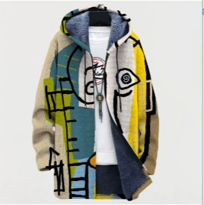 2024 зимний новый модный цифровой принт с плюшевым мужским пальто трансграничный повседневный мужской кардиган на молнии