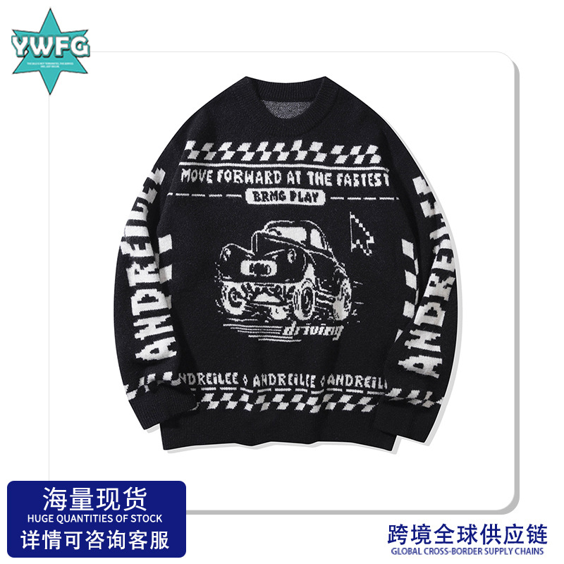 YWFG ropa de mujer americana retro letras de otoño 2024 pareja alta versátil cuello redondo manga larga suéter de punto image 1