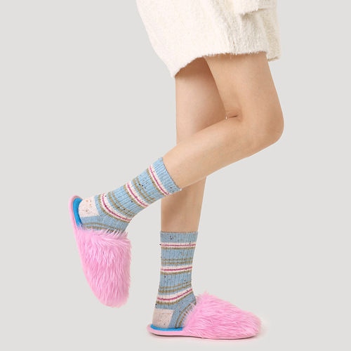Renaissance Original Women's Socks: Korean-style Girlish Striped Mid-Calf Wool Socks – Winter Edition, Thick & Warm Alpaca Socks for Women