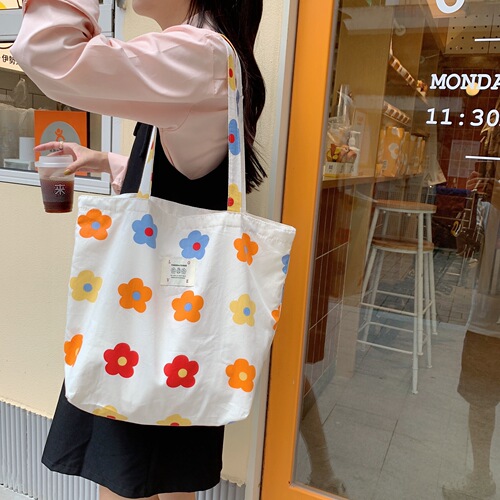 26101 New Tote Bag Large Capacity Style Floral Canvas Shoulder Bag Portable Female Student Shopping Bag Wholesale