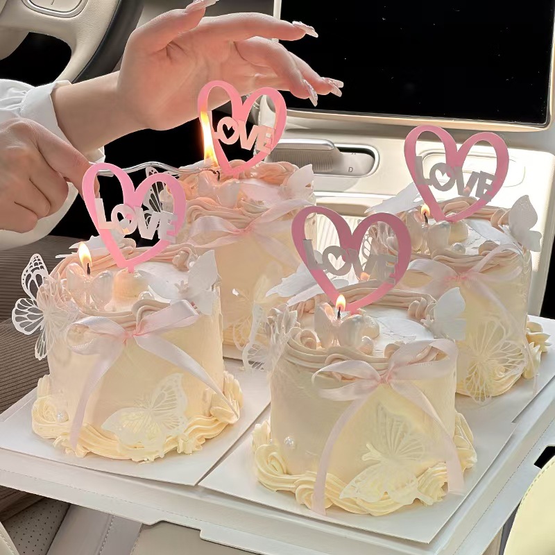 Chinese Valentine's Day Butterfly Beautiful Cake Decoration Love Acrylic Plug-In Bow Candle Baking Decoration