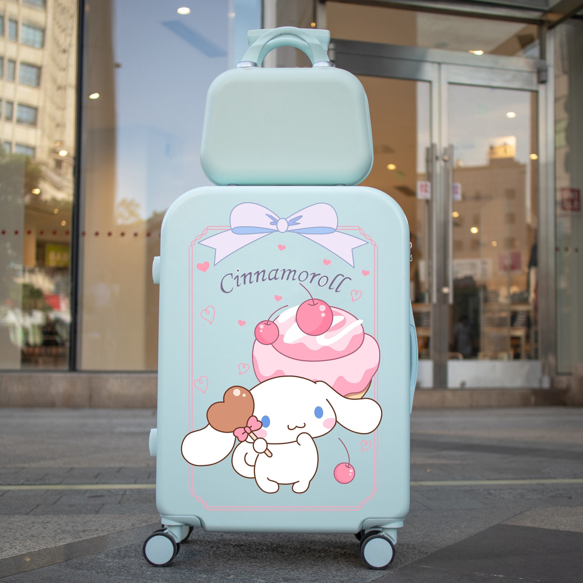 Qicheng Yugui caja de la carretilla del perro lindo equipaje de 18 pulgadas de dibujos animados estudiante femenino de alta apariencia japonés embarque caso