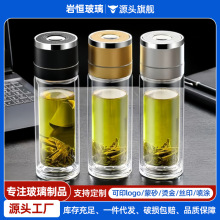 一键开启车载速开杯茶水分离单手弹扣双层玻璃水杯可印字高硼硅