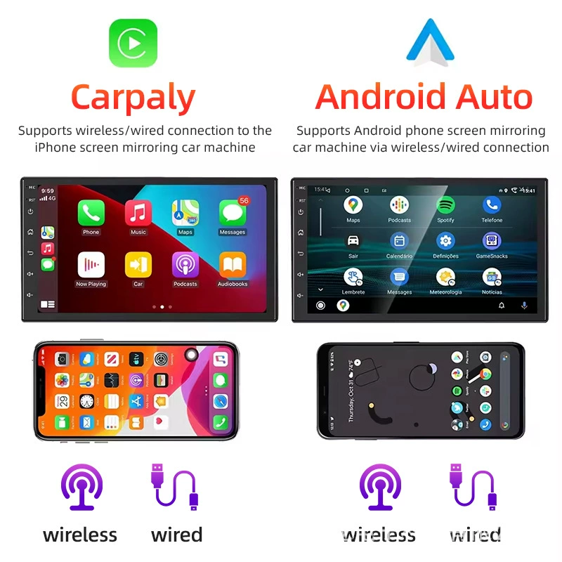 7-дюймовый автомобильный HD-плеер Android, автомобильный навигатор с функцией беспроводного CarPlay