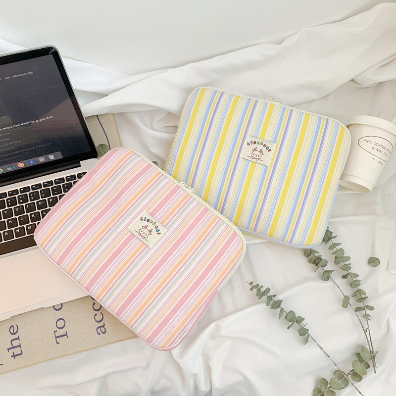 K-Style Ins Pink Stripesd Color Matching iPad 11inch Tablet Liner Bag 13 14inch Laptop Cosmetics Bag