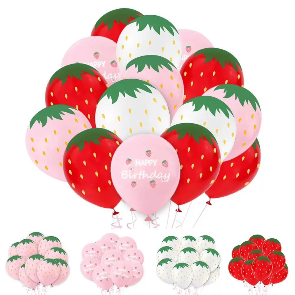 跨境12寸草莓西瓜气球场景装饰布置生日派对节日水果草莓主题气球
