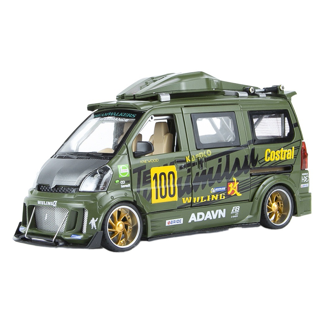 Modelo de coche de aleación Welly 1:24 Wuling Van versión modificada con sonido y luz, juguete de retroceso, modelo de coche para niños, adorno.