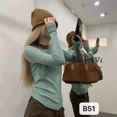复古撞色拼接内搭针织衫女装早秋设计感修身薄款正肩上衣