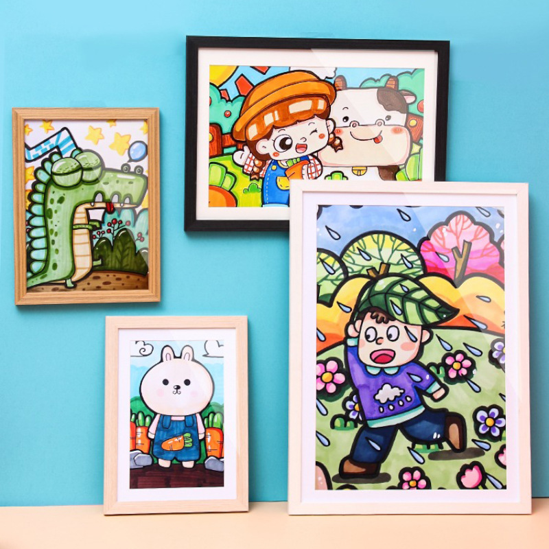 Children's Painting Frame Works Display Mounted 8 Open Photo Frame a4 Wooden 4k Art Studio Wall Decorative Edge Frame Children's Painting Frame Works Display Mounted 8 Open Photo Frame a4 Wooden 4k Art Studio Wall Decorative Edge Frame