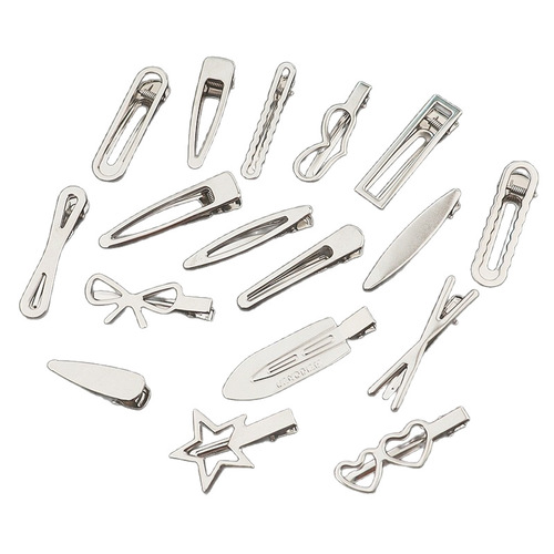 Stainless steel plated iron hair clips wholesale, various shapes and sizes, side clips, five-pointed star, water drop, cloud, wave, hollow design
